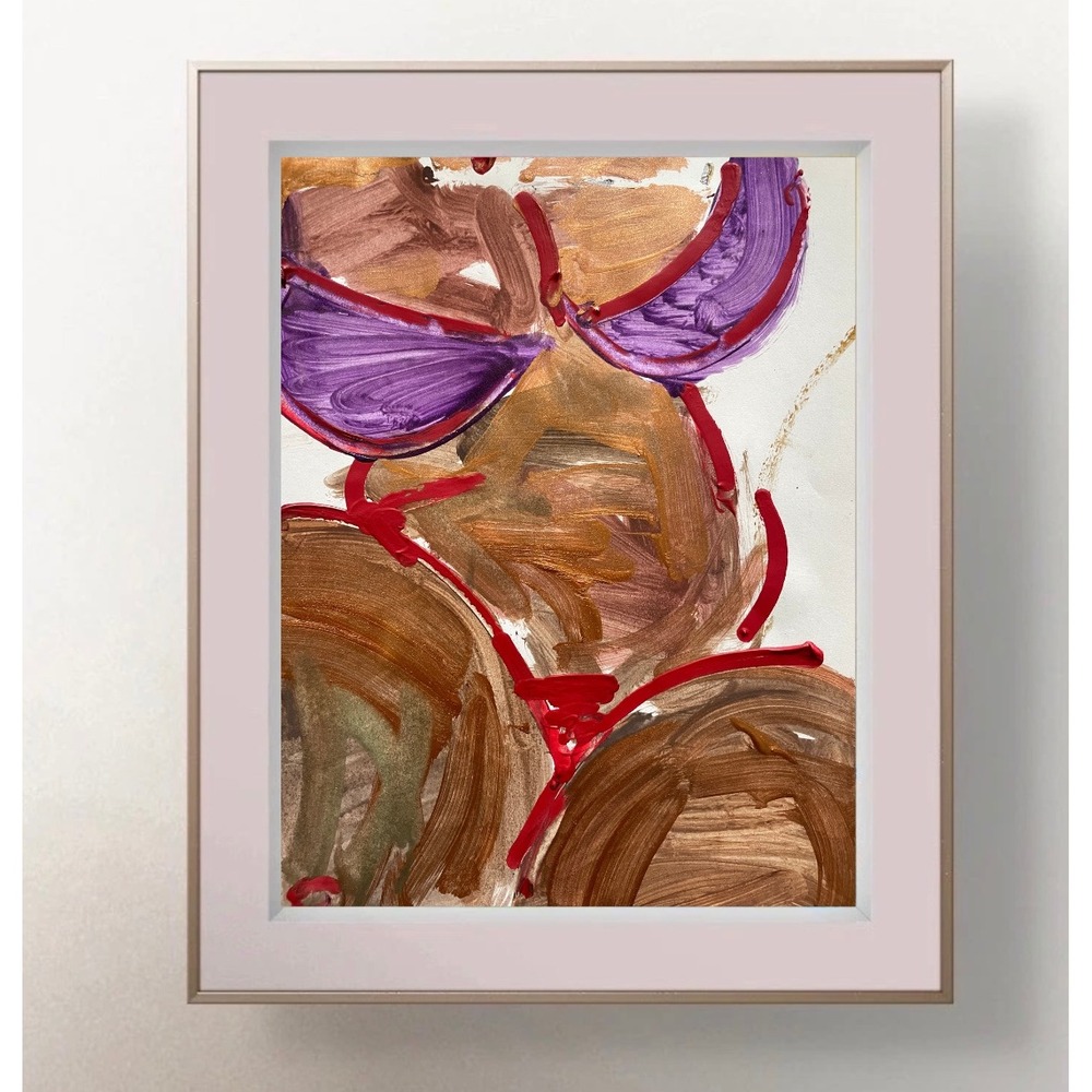 Abstract Female Figure Painting Purple Gold Red Expressionist Art 8.5x11